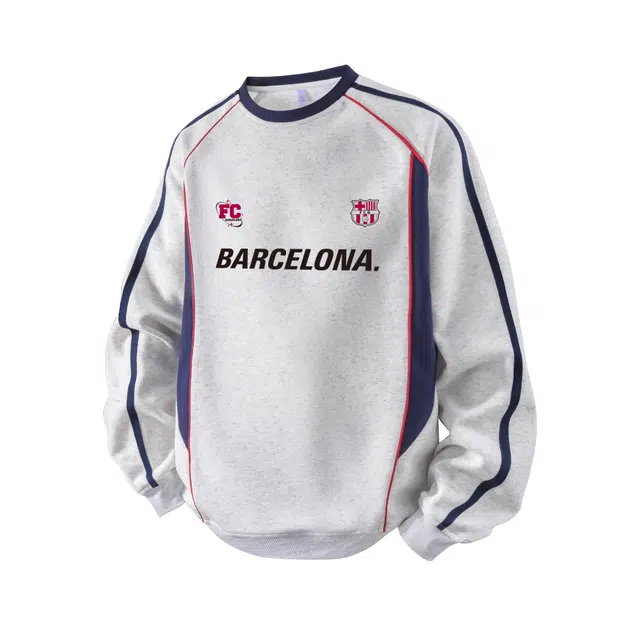 巴塞罗那足球俱乐部 美式复古潮流高街时尚通勤日常撞色拼接百搭宽松高级感无性别主义设计感开学季休闲圆领套头长袖学院风卫衣 男女同款