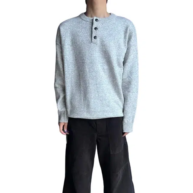 黑马漫画 亨利领针织毛衣男春秋高级感打底衫美式慵懒卫衣 男女同款