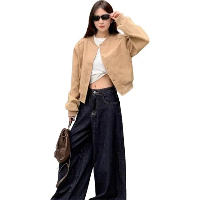 桴生 复古连帽拼接高级感宽松休闲女初秋冬棒球服上衣夹克 女款