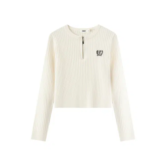 森马 修身套头衫休闲刺绣简约风短款毛衣 女款
