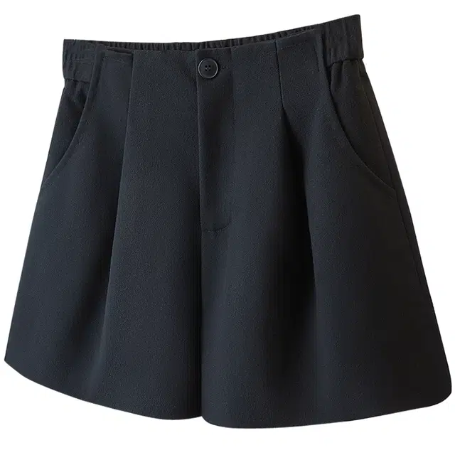 丝柏舍 纯色简约半松紧高腰气质宽松款阔腿通勤休闲短裤 女款