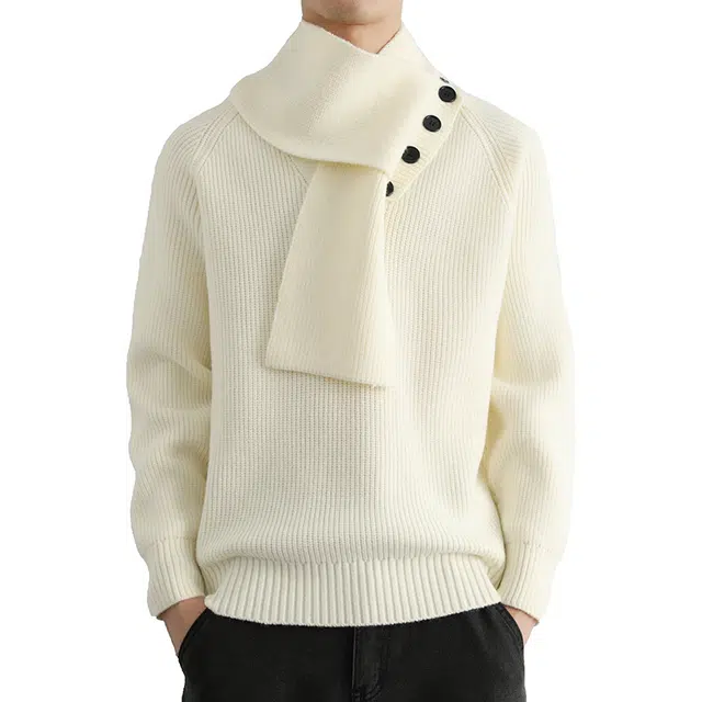 百胜狐 百胜狐设计感围巾领子立领高级感纯色内搭保暖情侣穿毛线针织衫 男款