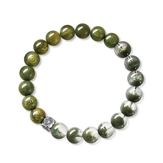 谧月珠宝 聚宝盆招财进宝钱多多新中式小众高级轻奢满天星绿檀木千层转运珠日常通勤百搭礼盒好运天然 绿幽灵 水晶手串 男女同款情侣款