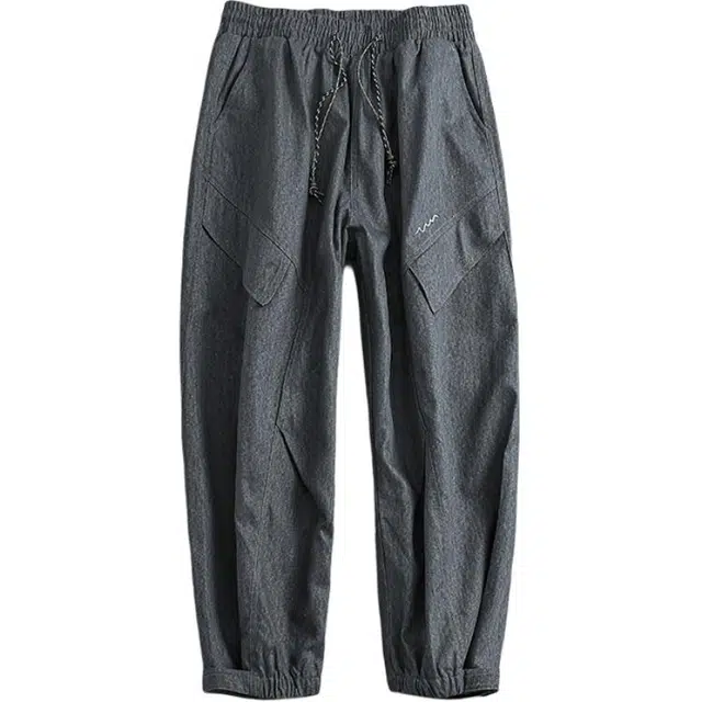 宫奴 日系休闲潮牌简约刺绣宽松百搭阔腿束脚工装裤 男女同款