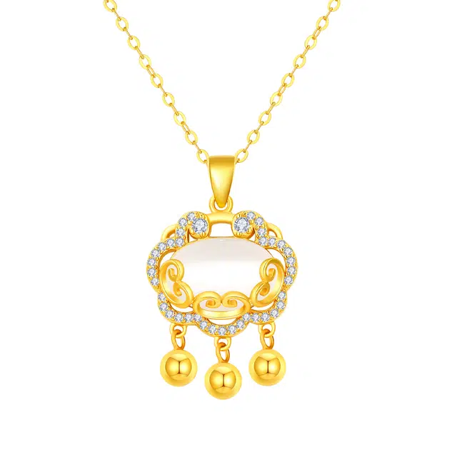 老庙 福气平安锁 纳福转运礼盒好运 精致新中式清冷感高级设计森系百搭显贵气质 可调节锁骨链表白女友赠闺蜜 玉髓 项链 女款