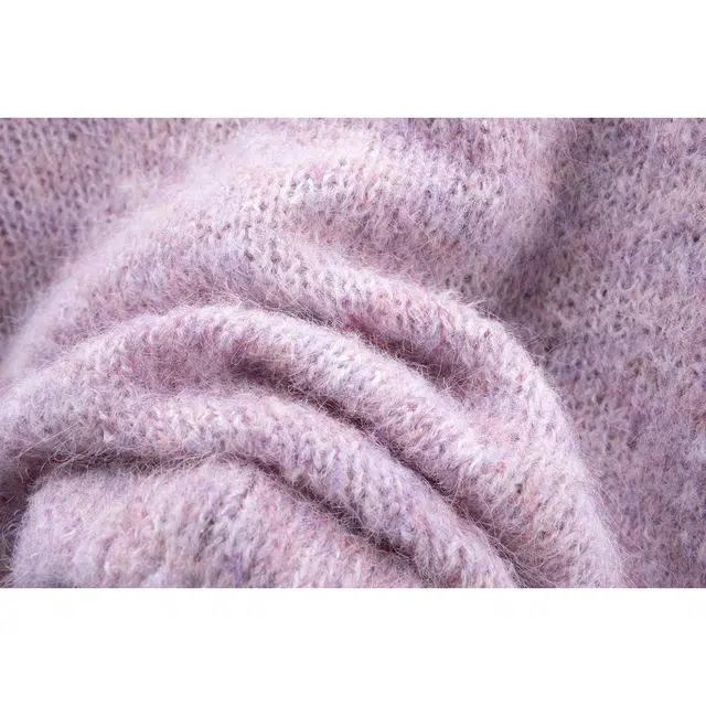 丝柏舍 温柔风宽松落肩袖慵懒短款圆领长袖针织衫 女款 粉紫色