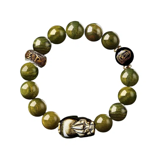 宣华意 国潮新中式复古时尚高端独特设计 十二生肖本命佛珠 招财貔貅 六字真言转运珠手链 平安纳福#好运 绿檀 手串 男款