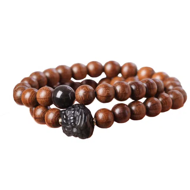 鶄鲤 国潮醒狮祥瑞精致双圈叠戴#好运 六道木 手串 男女同款情侣款