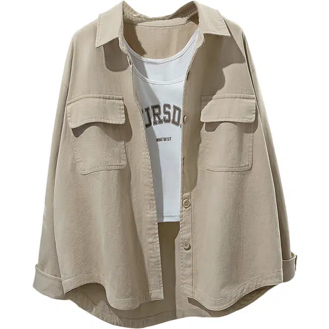 丝柏舍 宽松款翻领休闲纯色单排扣简约时髦落肩长袖夹克外套 女款