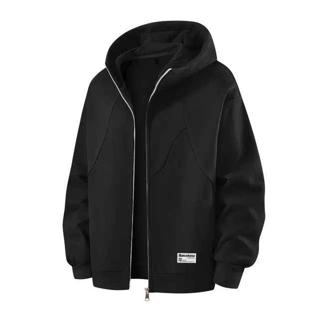 巴塞罗那足球俱乐部 美式复古基础款连帽开衫拉链休闲宽松高街户外通勤百搭运动长袖外套卫衣 男女同款