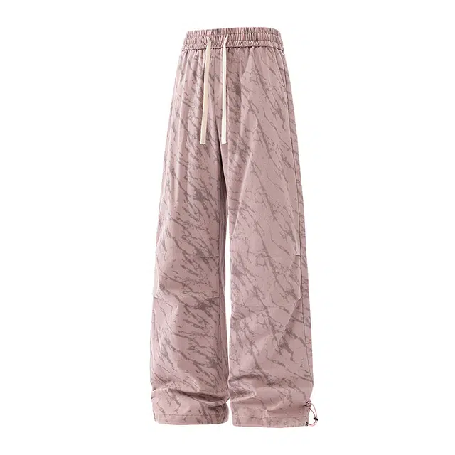 海尔斯 百搭时尚满印中腰宽松直筒系带休闲裤 男款