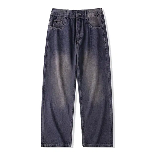 海尔斯 简约百搭高街中腰直筒宽松拉链牛仔裤 男女同款