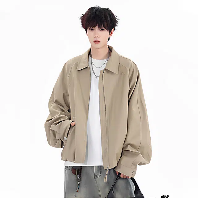 佐菲利 美式复古翻领宽松廓形纹理棉服休闲西装衬衫外套夹克 男女同款