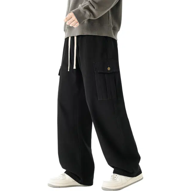 瑞梵帝斯 秋冬美式复古高街纯色纯棉多口袋高级感设计宽松舒适潮流日常柔软透气通勤百搭休闲哈伦拖地工装裤 男款