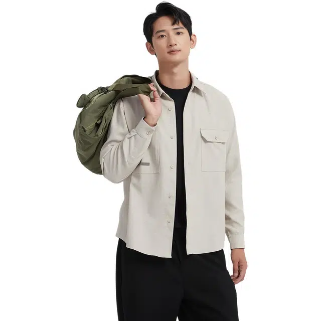 古鲨 宽松尖领休闲商务通勤百搭长袖衬衫 男款