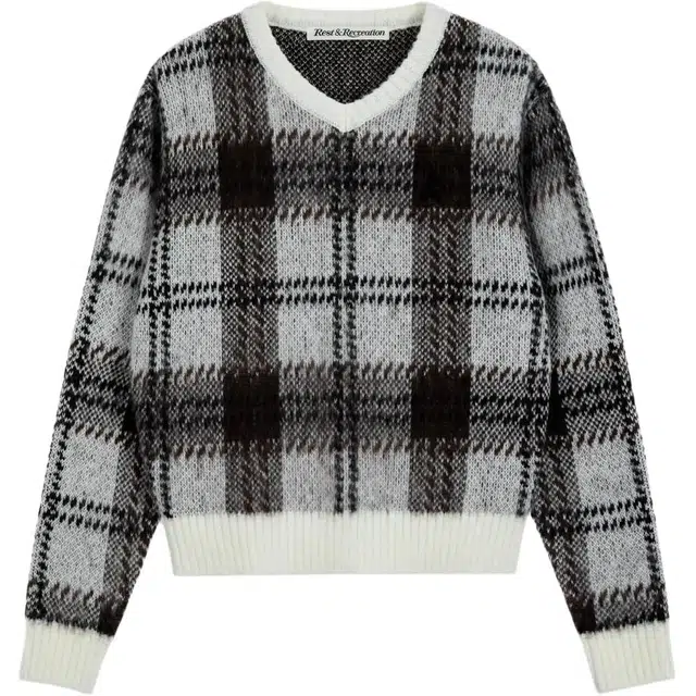 RestRecreation FW25 CHECK PATTERN HAIRY SWEATER V