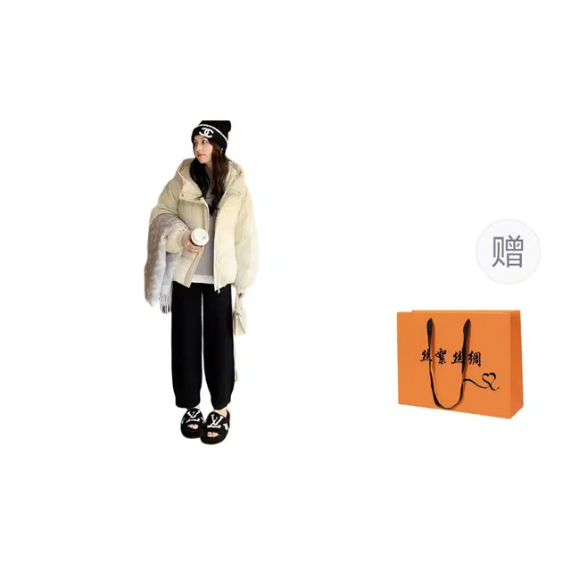 丝絮丝绸 冬季美式潮流时尚宽松面包服连帽外套棉服 女款