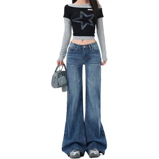 如续 低腰微喇叭女秋季不贴腿弹力显瘦竹节裤子牛仔裤 女款