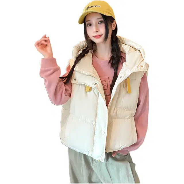 思蓓儿 流苏连帽马甲女宽松秋冬装加绒保暖坎肩背心外套棉服 女款