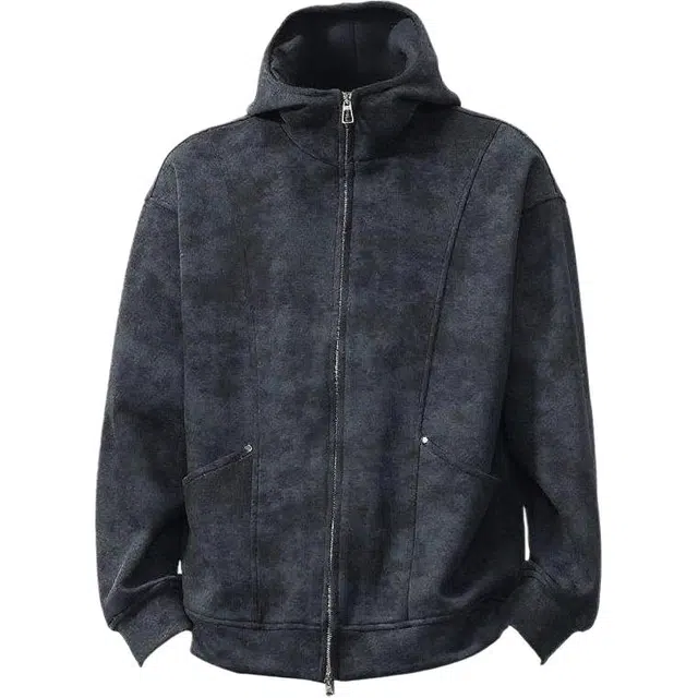 棉致 美式复古连帽拉链开衫时尚百搭迷彩防风舒适高级外套通勤休闲宽松夹克 男女同款