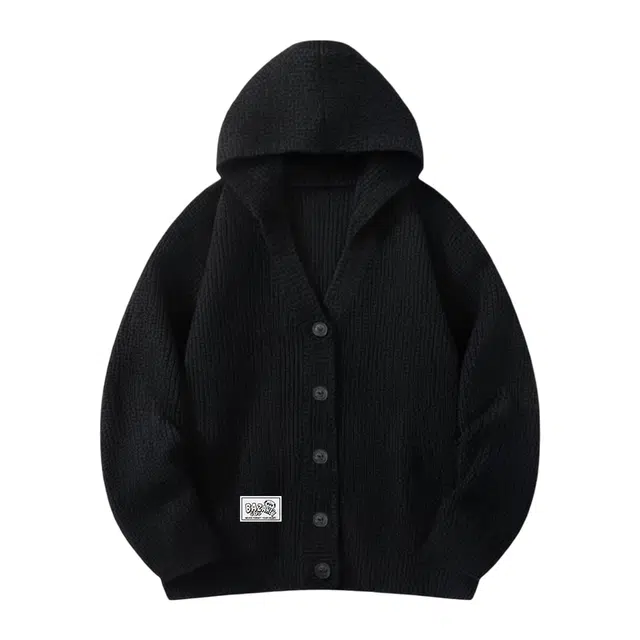 吾皇猫 美式复古高街简约基础款学院风开衫连帽针织上衣潮流潮牌长袖贴布外套休闲宽松时尚百搭痞帅慵懒风秋冬款毛衣 男女同款