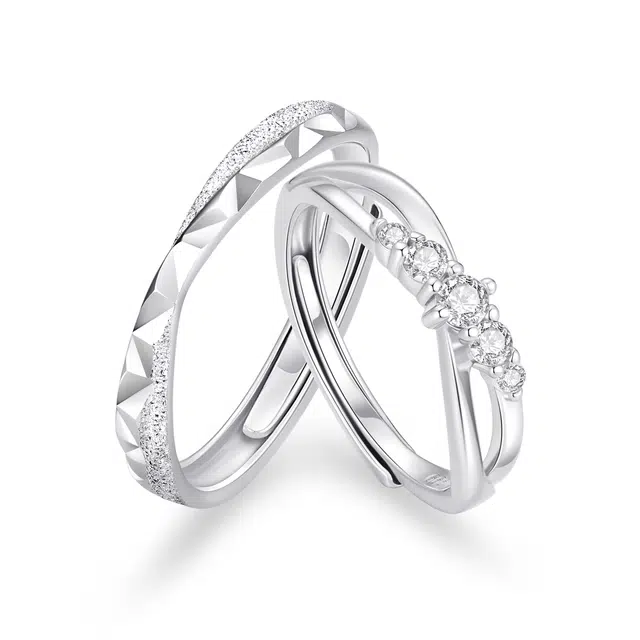 【999足银可刻字】 珍·尚银 中国黄金 永夜星河 真爱永恒 精致闪耀素圈对戒 钟爱久久 可调节 小众轻奢礼盒 纯银 戒指 男女同款情侣款