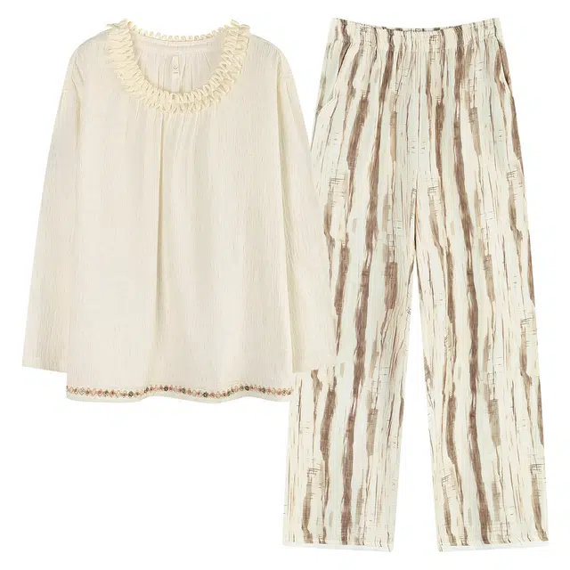 俏薇妮 春秋条纹印花长袖休闲外穿舒适家居服睡衣套装 女款