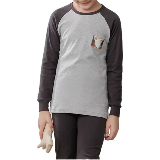 兰缪 秋衣秋裤纯棉儿童男孩家居服大童全棉青少年保暖套装 男款