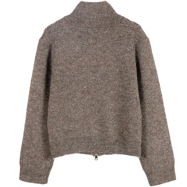 她池 含绵羊毛美拉德风短款立领设计感纽扣复古宽松针织衫 女款