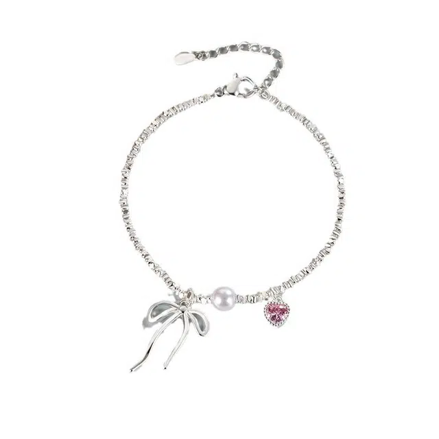 清脆小溪 韩系丝带爱心小众设计感蝴蝶结温柔甜美优雅气质日常百搭#好运 合金 手链 女款