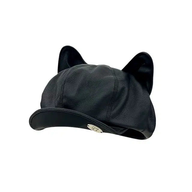 艾佳微 日系可爱猫耳朵甜美百搭 皮革 贝雷帽 男女同款情侣款