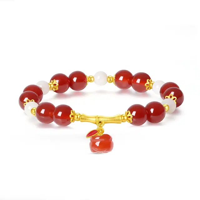 老庙 柿柿如意 节节高升 新中式国潮国风平安纳福转运珠喜庆本命年旺己优雅显贵气手饰 百搭日常可调节 礼盒包装#好运 玛瑙 手串 女款