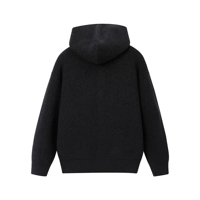 吾皇猫 美式复古高街简约基础款学院风连帽开衫针织上衣潮流潮牌长袖贴布外套休闲宽松时尚百搭痞帅慵懒风秋冬款毛衣 男女同款