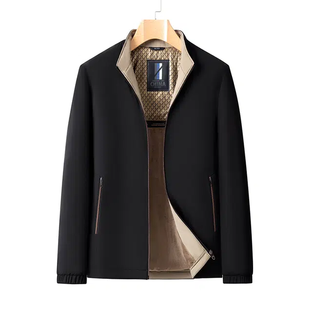 卡丹狄诺 加绒加厚秋冬季保暖简约防风纯色舒适百搭立领轻商务休闲黑金棉服夹克外套 男款