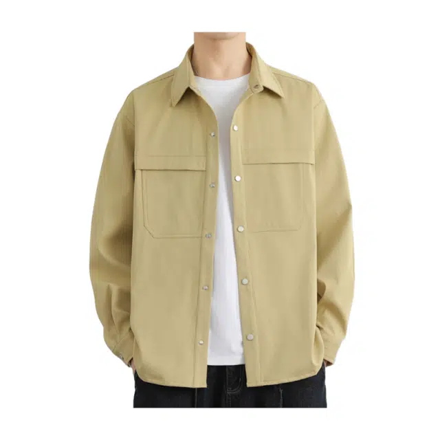 地界二 美式高街复古工装风男士宽松翻领薄款衬衣外套夹克 男女同款