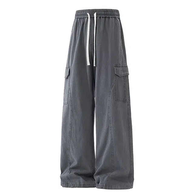 海尔斯 纯色中腰系带宽松休闲裤 男款