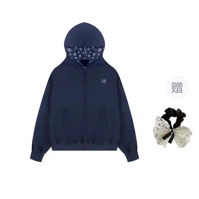 涂诗菲 美式高街复古内里印花设计感开衫宽松休闲百搭运动长袖连帽卫衣 男女同款