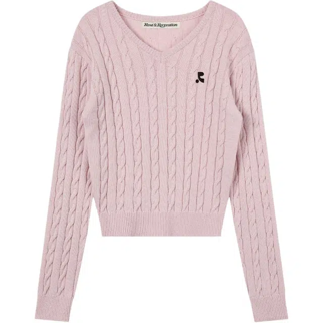 RestRecreation FW25 CABLE V-NECK KNIT TOP V