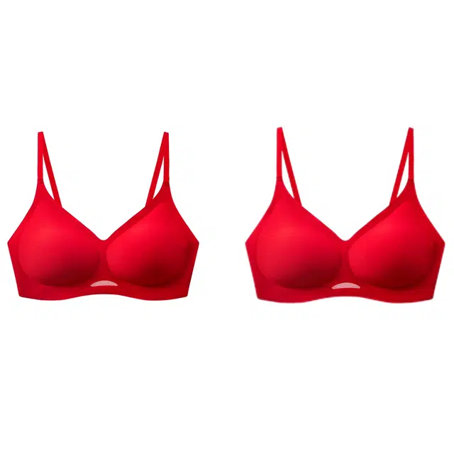 莫代尔 红品喜庆无痕简约纯色内衣小胸聚拢轻薄透气防下垂胸罩无钢圈侧收副乳美背文胸 女款