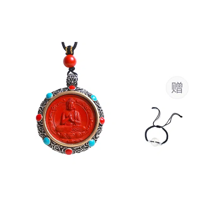 梨云暮雪 品牌供应 保证 藏式八大守护神红砂   复古祥云镶嵌 背面超高灵活度转盘可戴可玩 大顶珠搭配#好运 朱砂 吊坠 男女同款情侣款