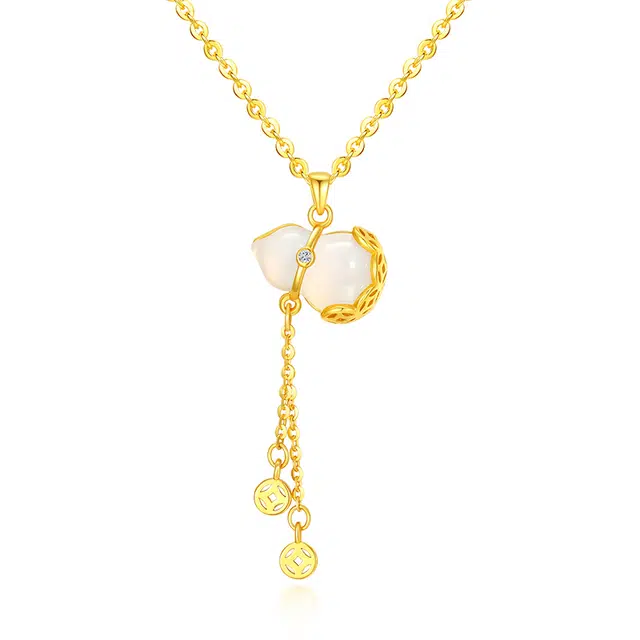 老庙 福禄葫芦 流苏钱币 纳福转运礼盒好运 精致新中式清冷感高级设计森系百搭显贵气质 可调节锁骨链 玉髓 项链 女款