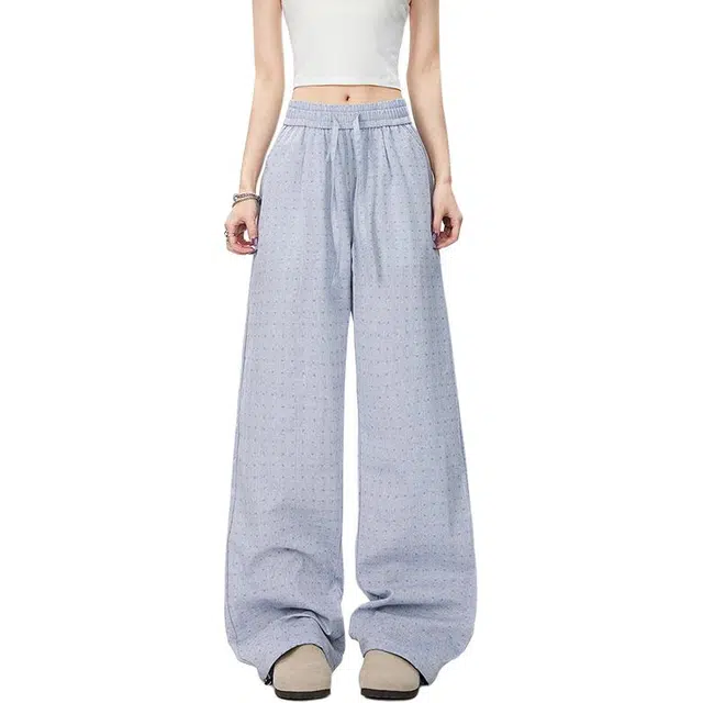 海尔斯 格子设计中腰宽松系带休闲裤 男女同款