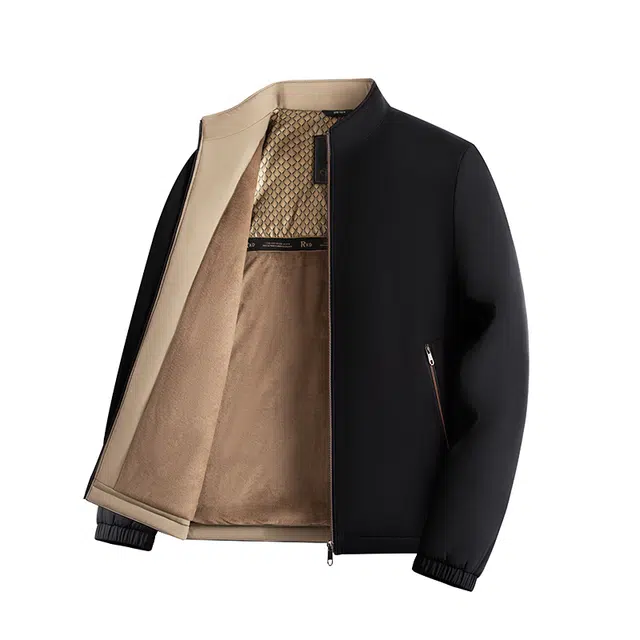 卡丹狄诺 加绒加厚秋冬季保暖简约防风纯色舒适百搭立领轻商务休闲黑金棉服夹克外套 男款