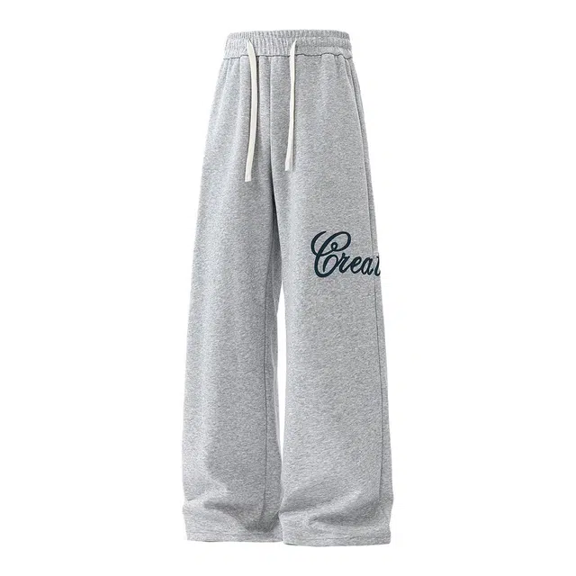 海尔斯 字母印花中腰系带直筒宽松休闲裤 男款