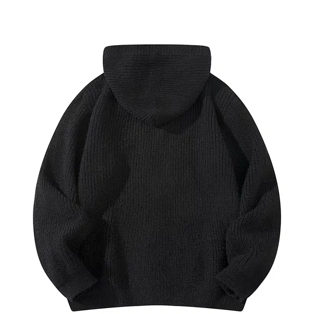 吾皇猫 美式复古高街简约基础款学院风开衫连帽针织上衣潮流潮牌长袖贴布外套休闲宽松时尚百搭痞帅慵懒风秋冬款毛衣 男女同款