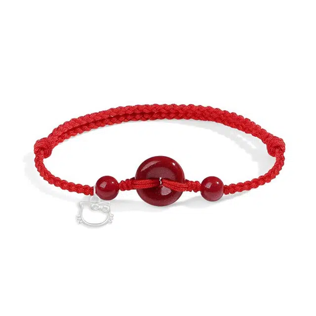 琉堇 新中式再造辰砂朱砂平安扣 国潮开运如意编织手绳 情侣款可调节百搭 女神 再造辰砂朱砂 玉石手链 男女同款情侣款