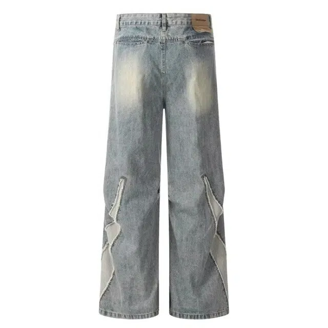 地界二 街头美式复古水洗做旧阔腿男女宽松直筒设计感裤子牛仔裤 男款