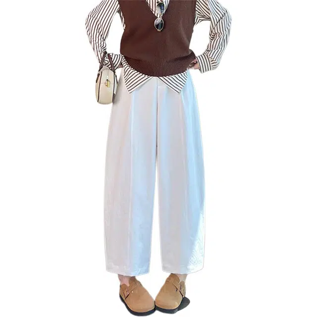 思蓓儿 百搭白裤子全棉垂坠豆腐裤九分宽松阔腿慵懒休闲裤 女款