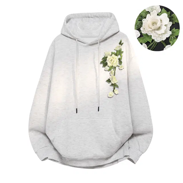 【万针刺绣3D立体浮雕】布客行 美式复古文艺风植物花卉工艺纯色基础简约百搭高级感高街潮流休闲舒适学院华棉重磅长袖卫衣 男女同款