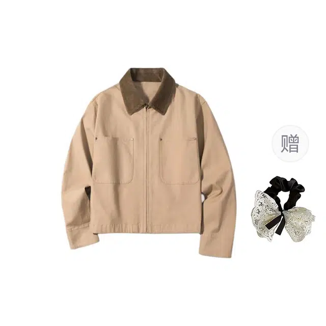 涂诗菲 韩版时尚复古纯色气质百搭宽松遮肉显瘦日常休闲慵懒风翻领长袖外套夹克 女款